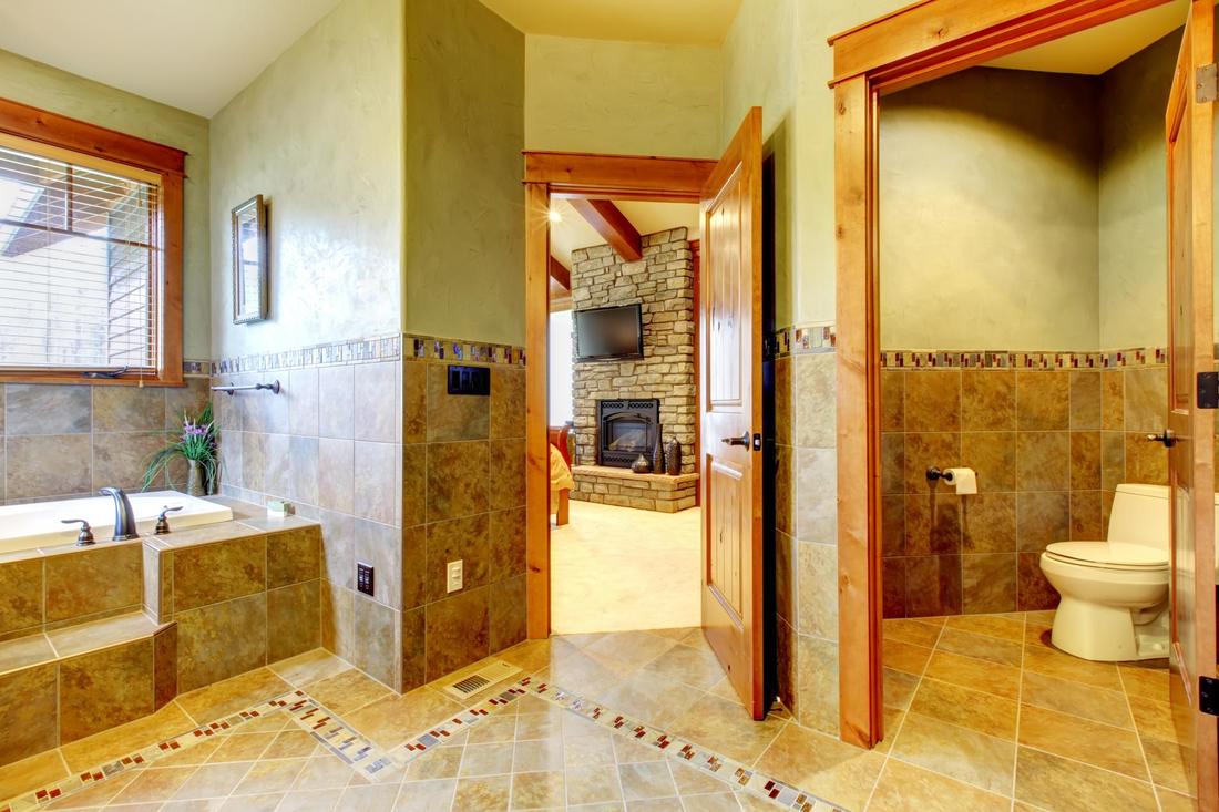 This is a picture of a bathroom with tile flooring.